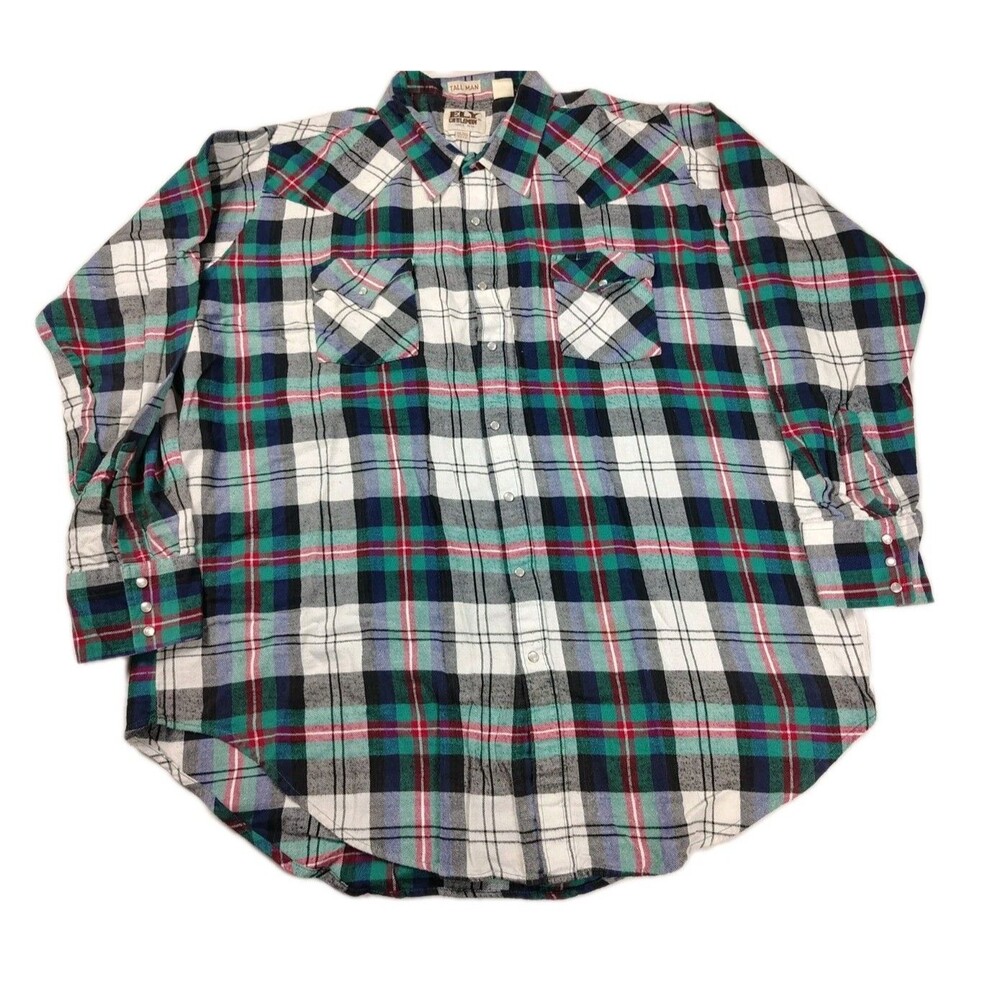 Ely Cattleman Pearl Snap Cowboy Shirt Mens Tall Blue Western 2XL 18½ X 37